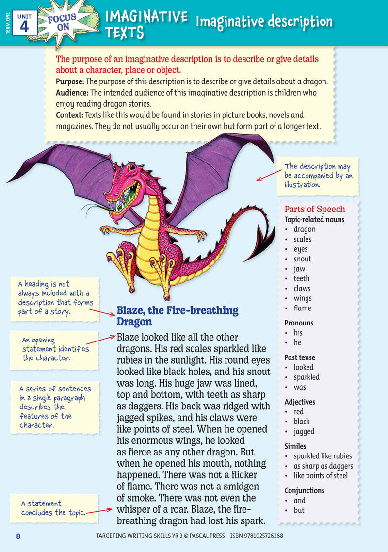 Sample interior page from Targeting Writing Skills Year 3 showing part of a writing unit