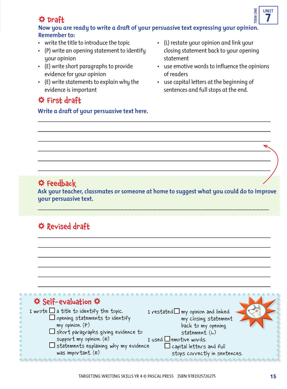 Sample interior page from Targeting Writing Skills Year 4, shown in the publisher's preview gallery