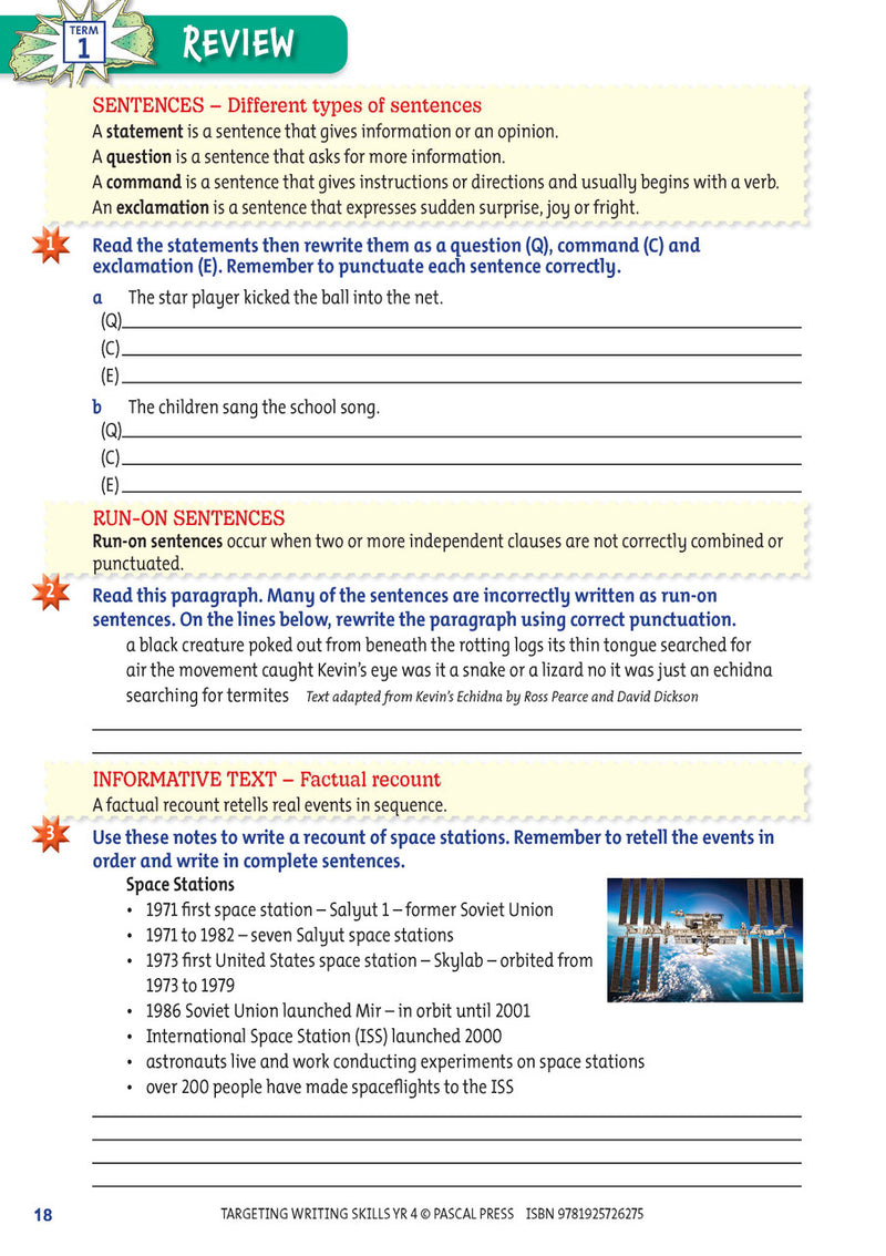 Sample interior page from Targeting Writing Skills Year 4, shown in the publisher's preview gallery