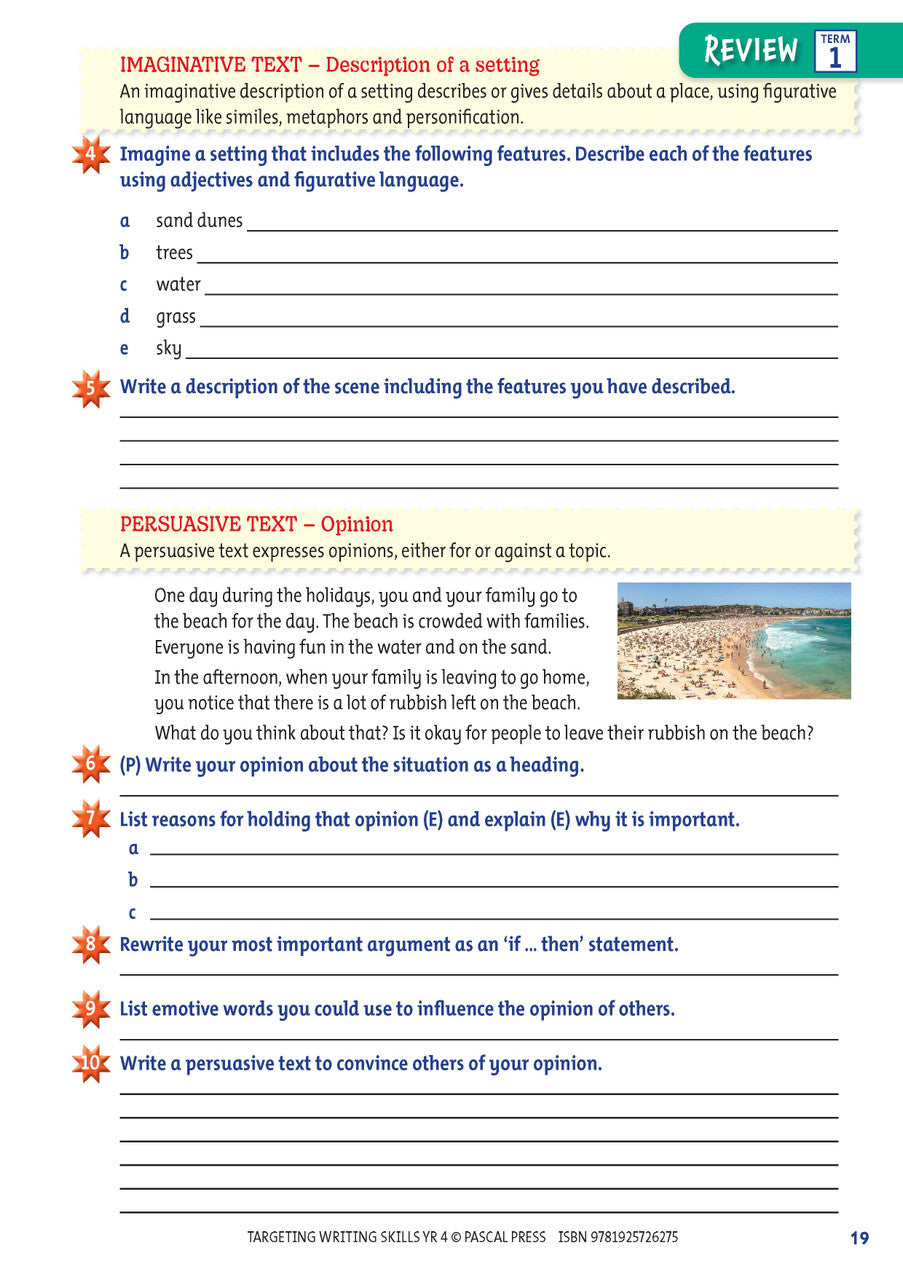 Sample interior page from Targeting Writing Skills Year 4, shown in the publisher's preview gallery
