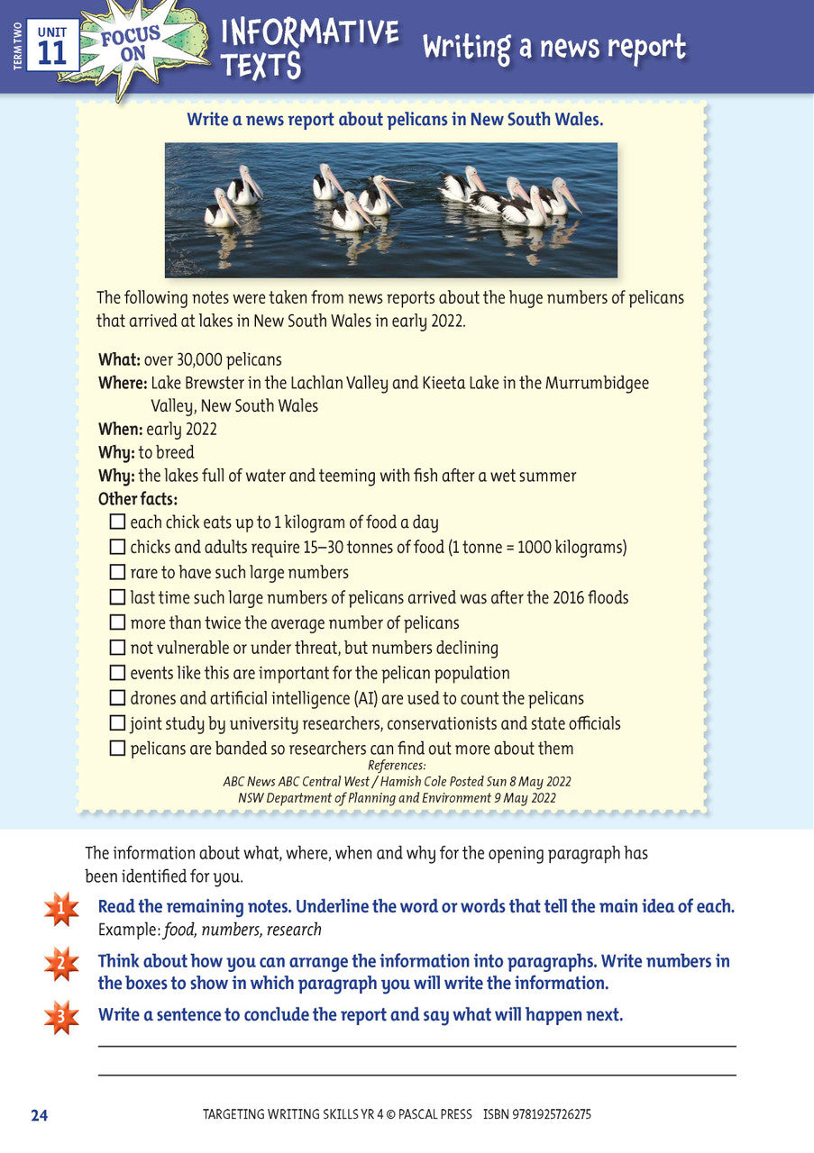 Sample interior page from Targeting Writing Skills Year 4, shown in the publisher's preview gallery