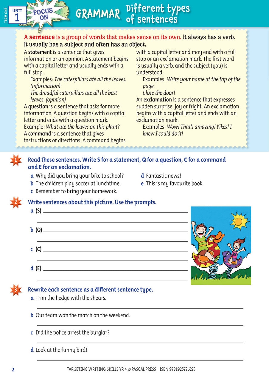 Sample interior page from Targeting Writing Skills Year 4, shown in the publisher's preview gallery