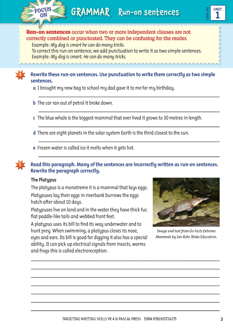 Sample interior page from Targeting Writing Skills Year 4, shown in the publisher's preview gallery