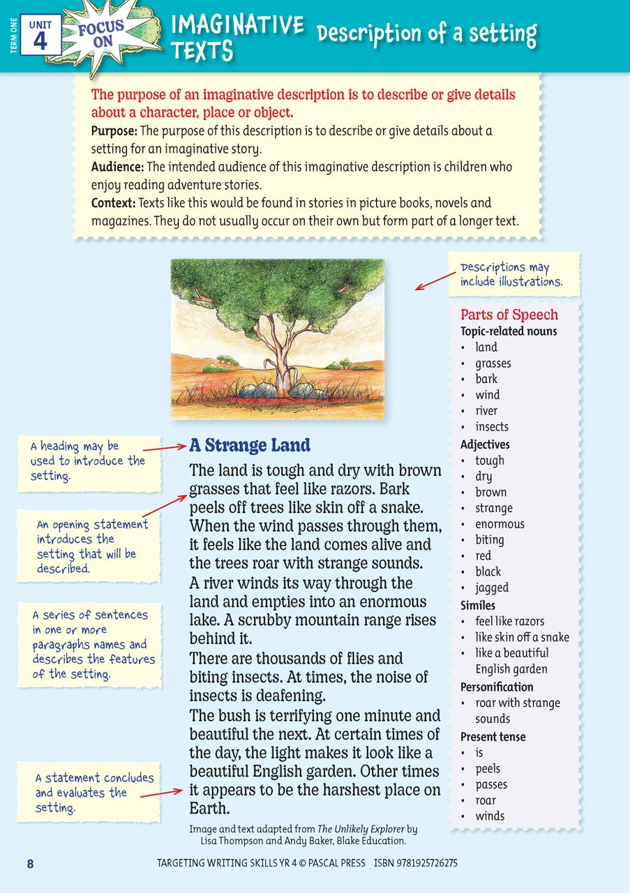 Sample interior page from Targeting Writing Skills Year 4, shown in the publisher's preview gallery