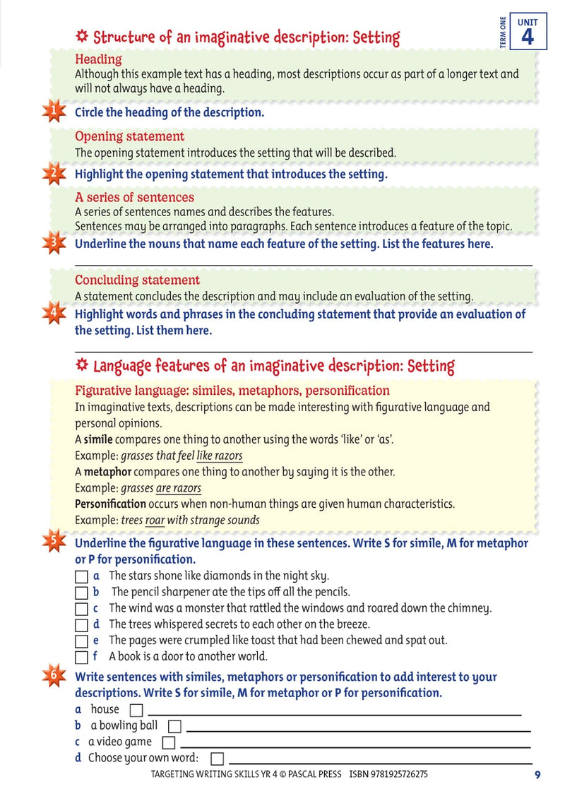 Sample interior page from Targeting Writing Skills Year 4, shown in the publisher's preview gallery