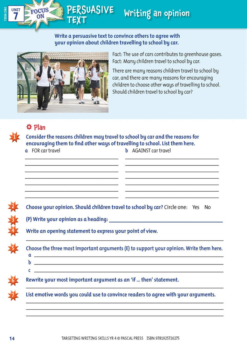 Sample interior page from Targeting Writing Skills Year 4, shown in the publisher's preview gallery