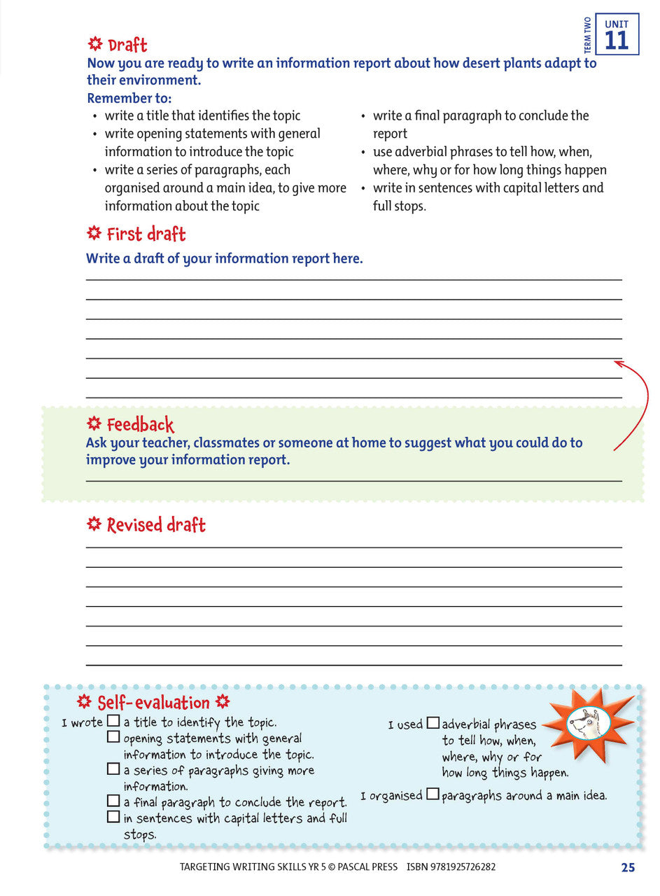 Sample interior page from Targeting Writing Skills Year 5, shown in the publisher's preview gallery