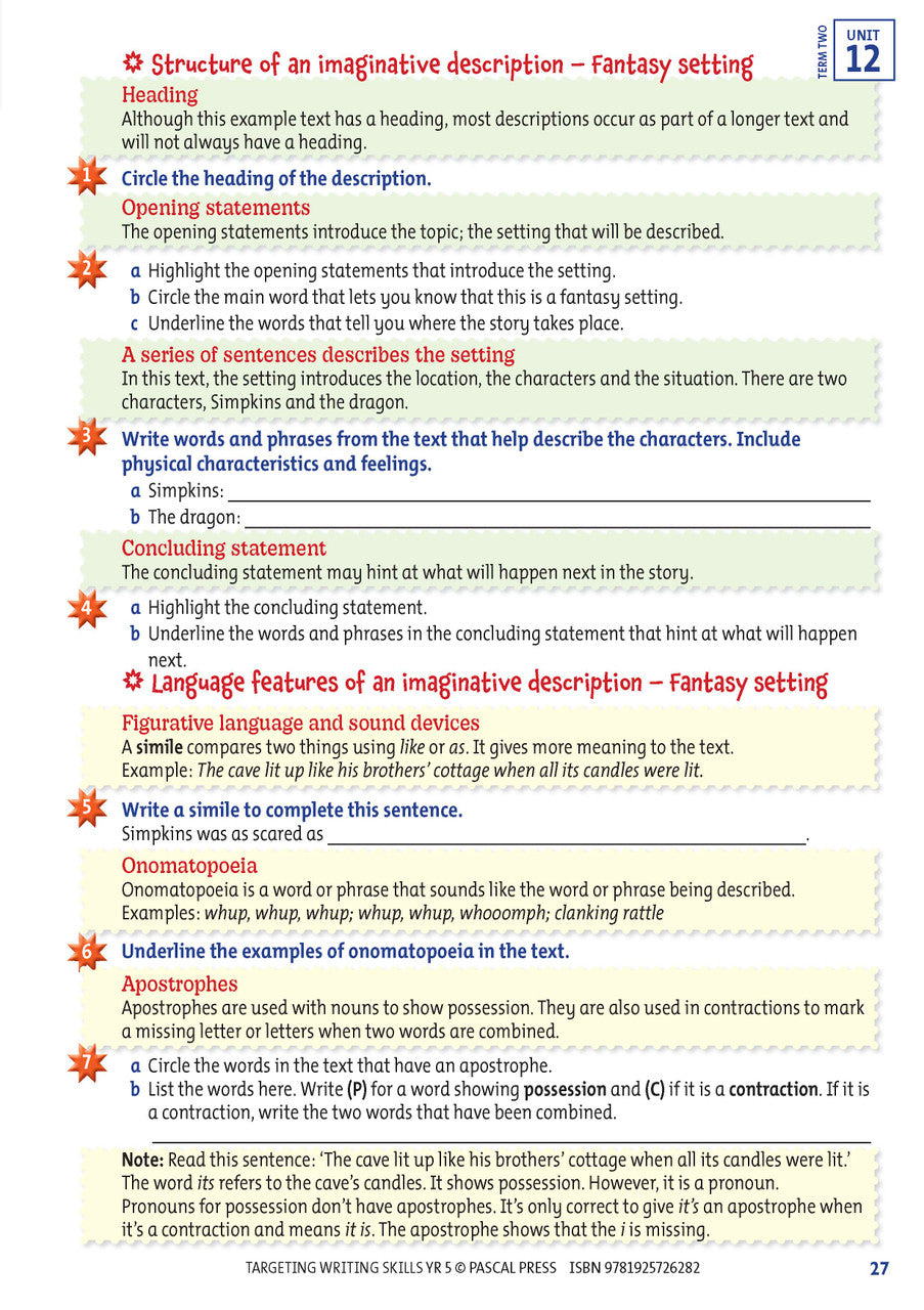 Sample interior page from Targeting Writing Skills Year 5, shown in the publisher's preview gallery