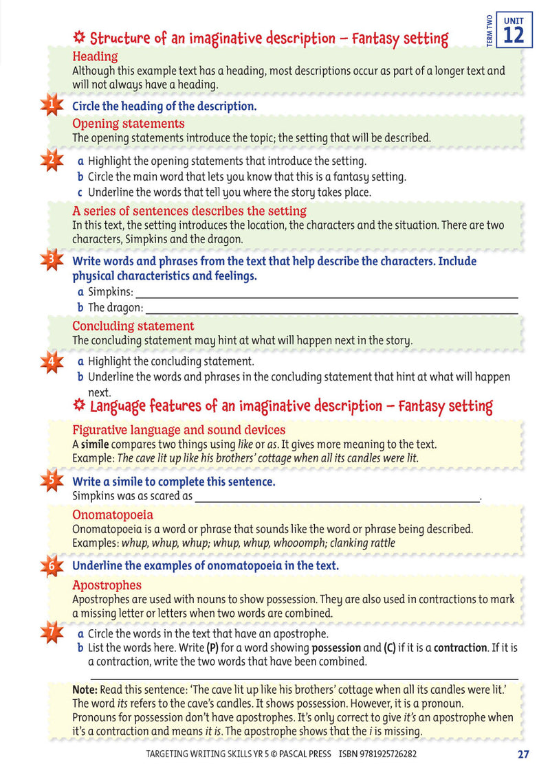 Sample interior page from Targeting Writing Skills Year 5, shown in the publisher's preview gallery