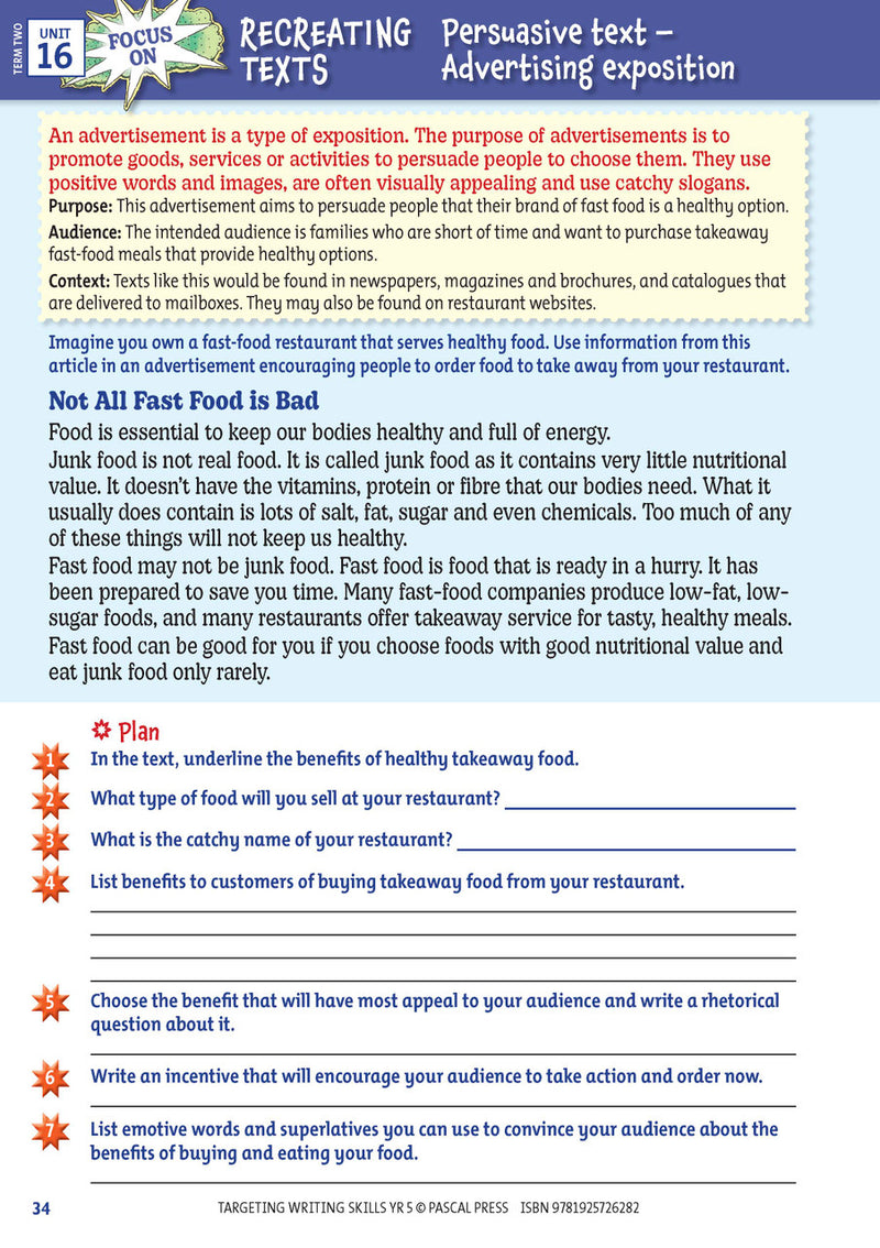 Sample interior page from Targeting Writing Skills Year 5, shown in the publisher's preview gallery
