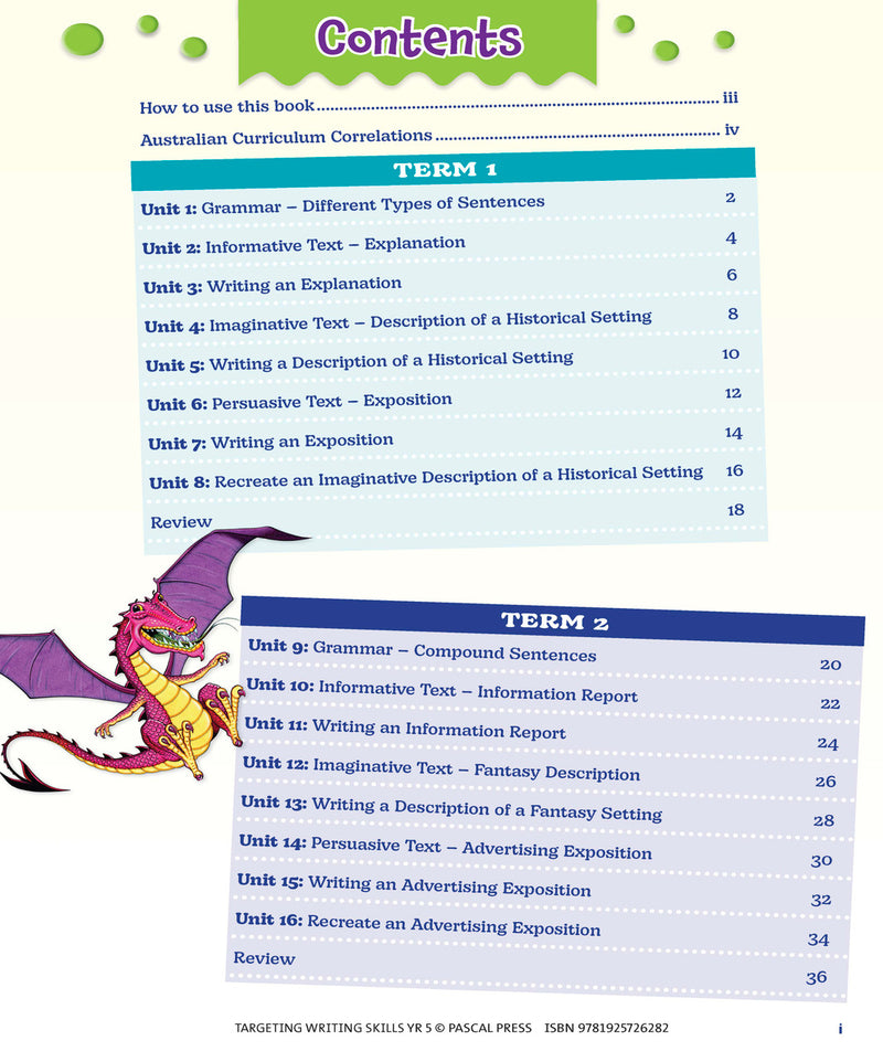 Sample interior page from Targeting Writing Skills Year 5, shown in the publisher's preview gallery