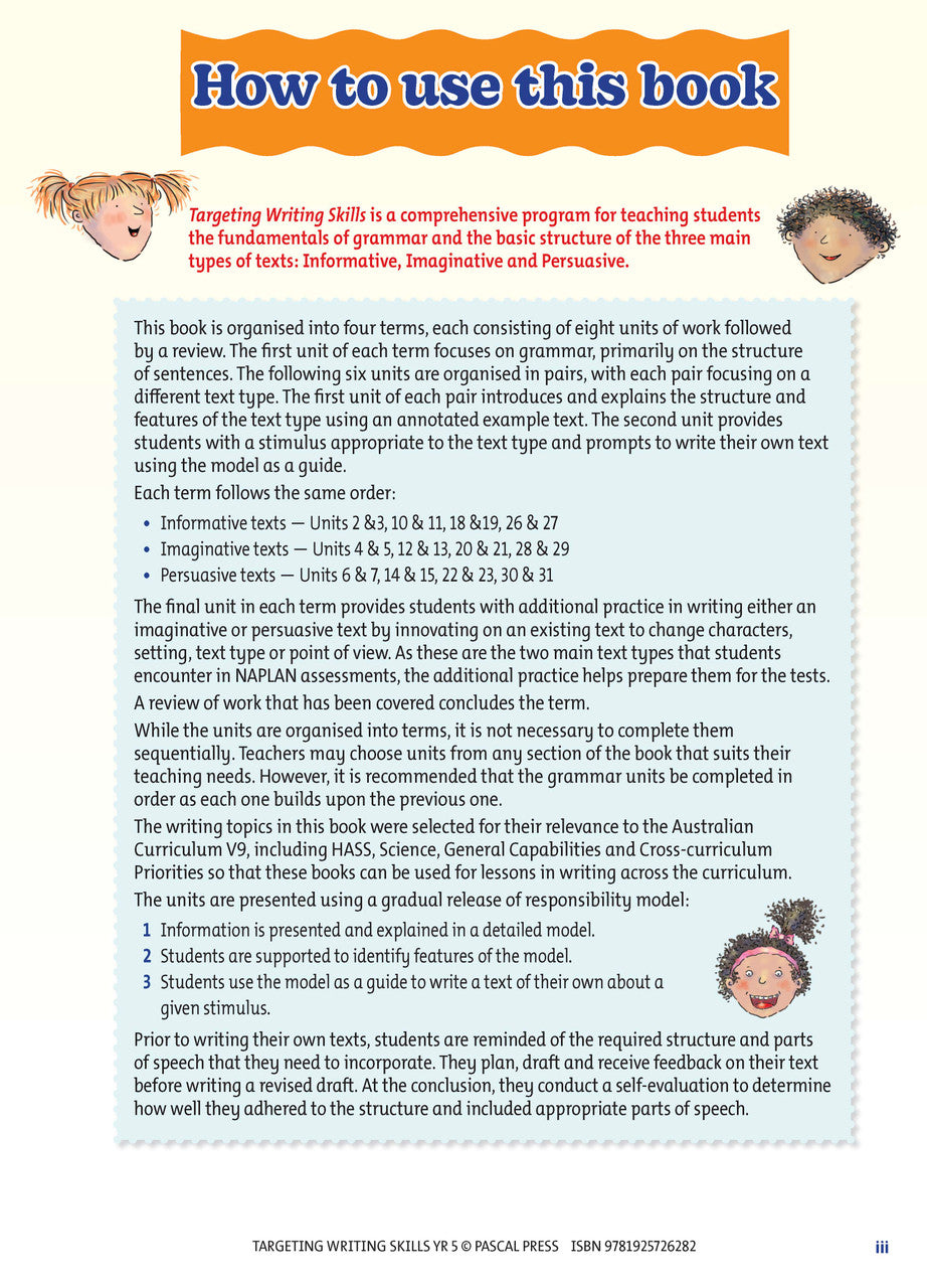 Sample interior page from Targeting Writing Skills Year 5, shown in the publisher's preview gallery