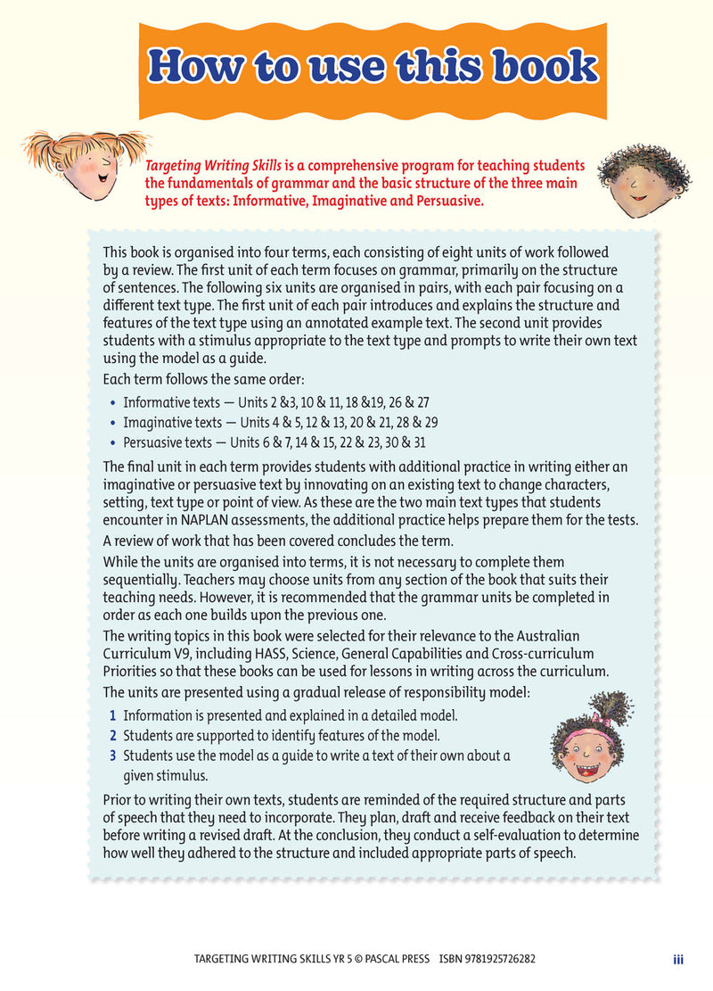 Sample interior page from Targeting Writing Skills Year 5, shown in the publisher's preview gallery
