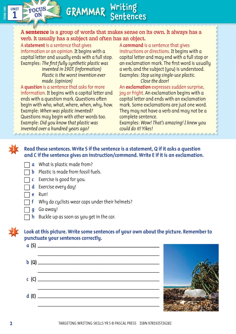 Sample interior page from Targeting Writing Skills Year 5, shown in the publisher's preview gallery
