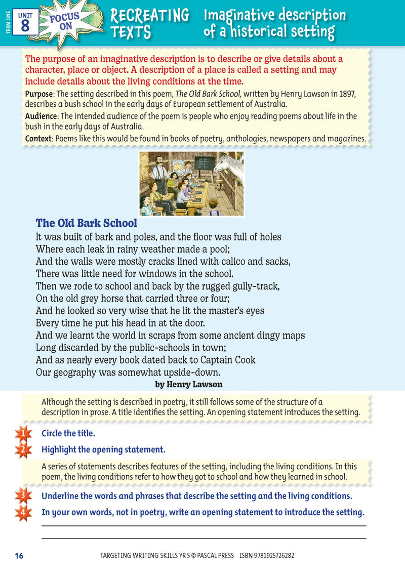Sample interior page from Targeting Writing Skills Year 5, shown in the publisher's preview gallery