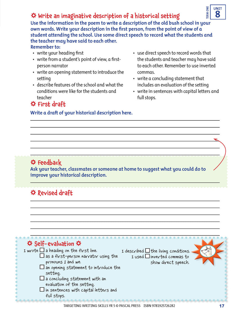 Sample interior page from Targeting Writing Skills Year 5, shown in the publisher's preview gallery