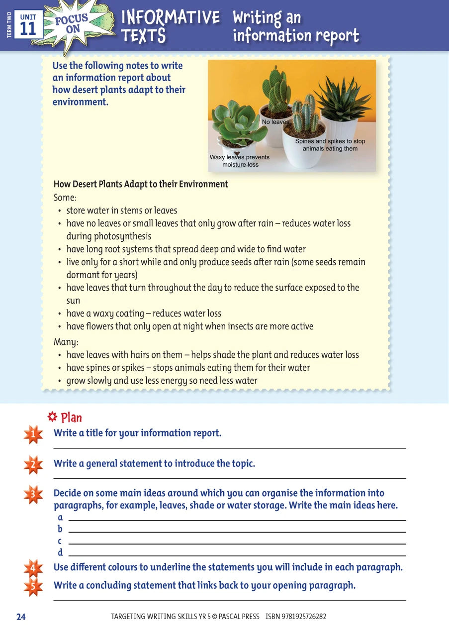 Sample interior page from Targeting Writing Skills Year 5, shown in the publisher's preview gallery