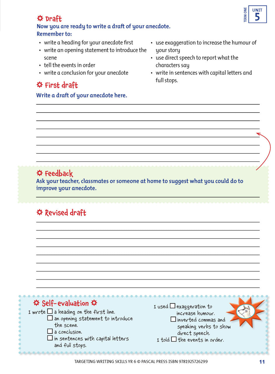 Sample interior page from Targeting Writing Skills Year 6, shown in the publisher's preview gallery