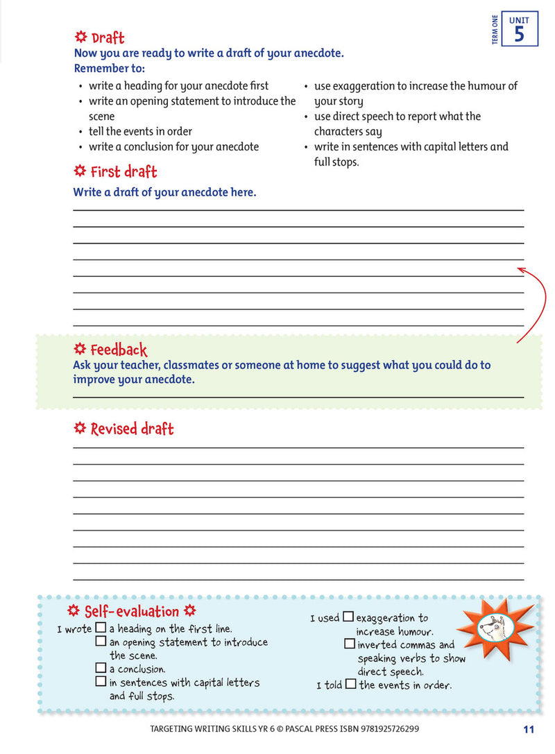 Sample interior page from Targeting Writing Skills Year 6, shown in the publisher's preview gallery