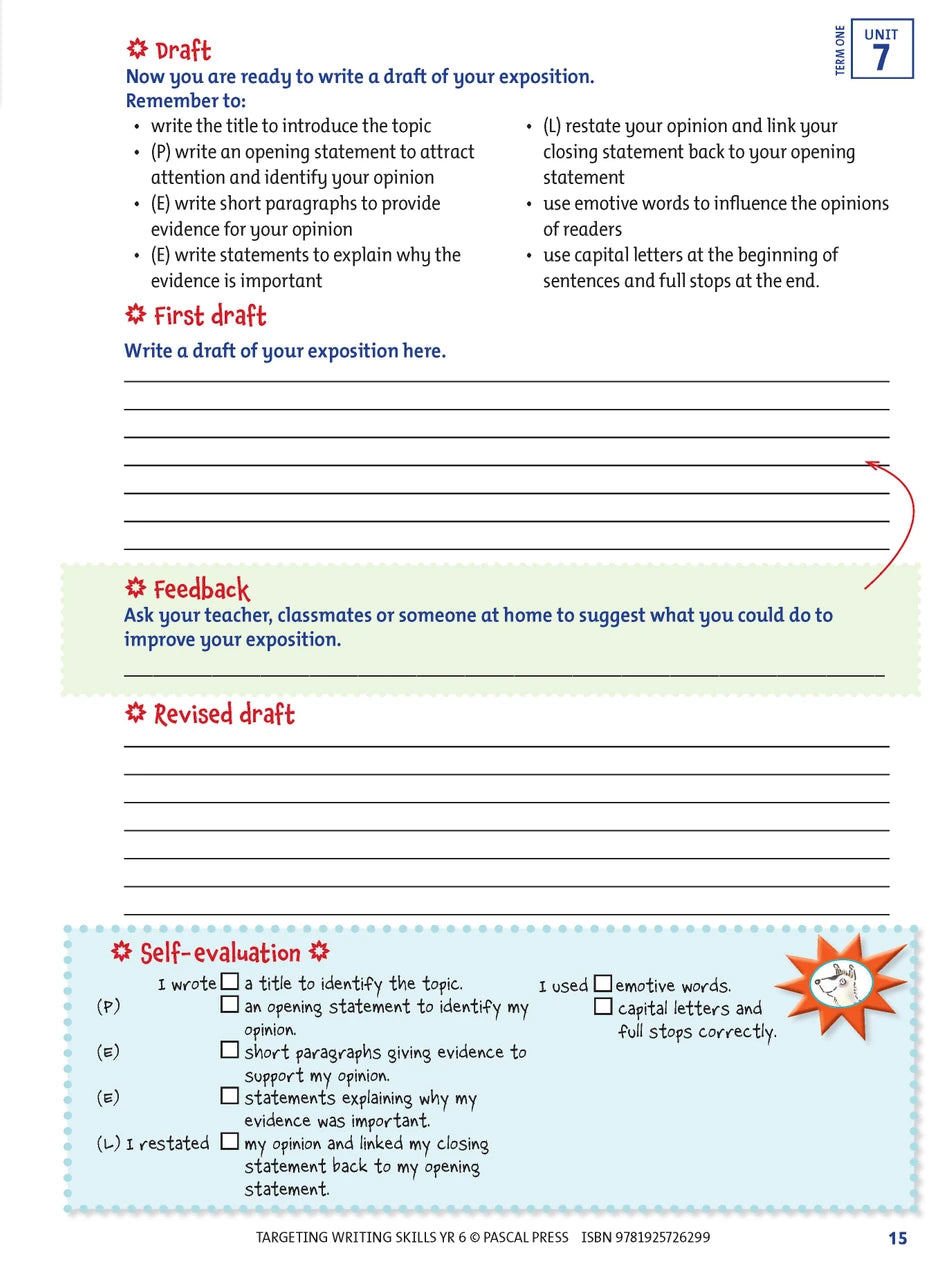 Sample interior page from Targeting Writing Skills Year 6, shown in the publisher's preview gallery