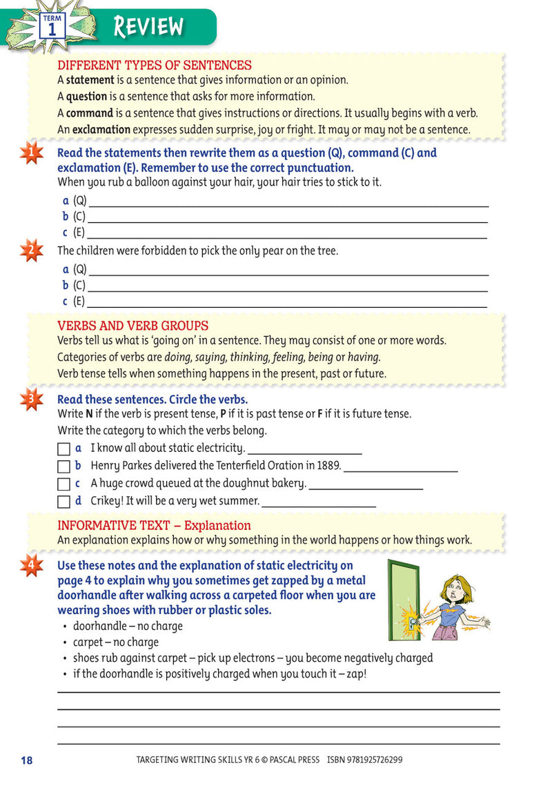 Sample interior page from Targeting Writing Skills Year 6, shown in the publisher's preview gallery