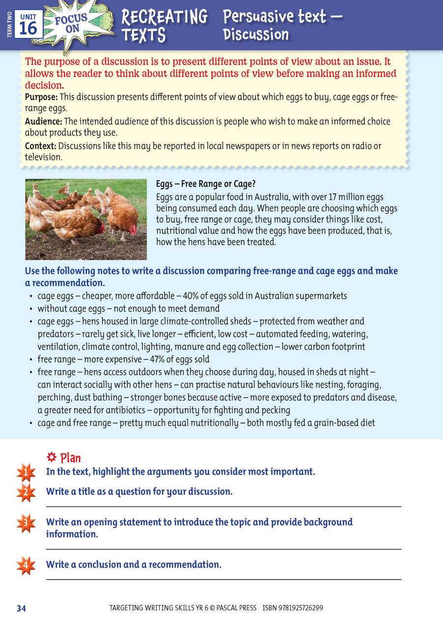 Sample interior page from Targeting Writing Skills Year 6, shown in the publisher's preview gallery