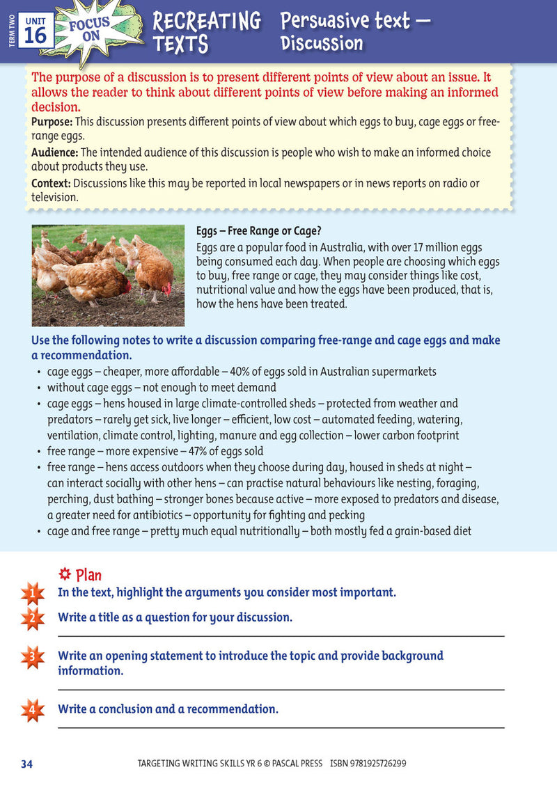 Sample interior page from Targeting Writing Skills Year 6, shown in the publisher's preview gallery