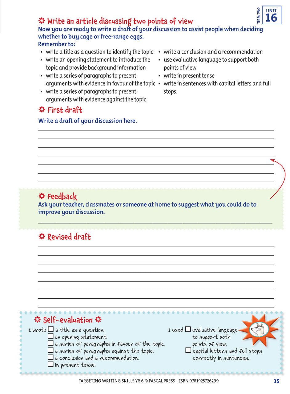 Sample interior page from Targeting Writing Skills Year 6, shown in the publisher's preview gallery