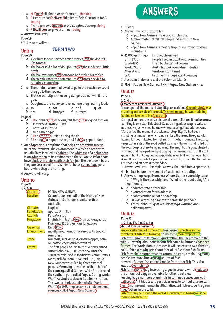 Sample interior page from Targeting Writing Skills Year 6, shown in the publisher's preview gallery