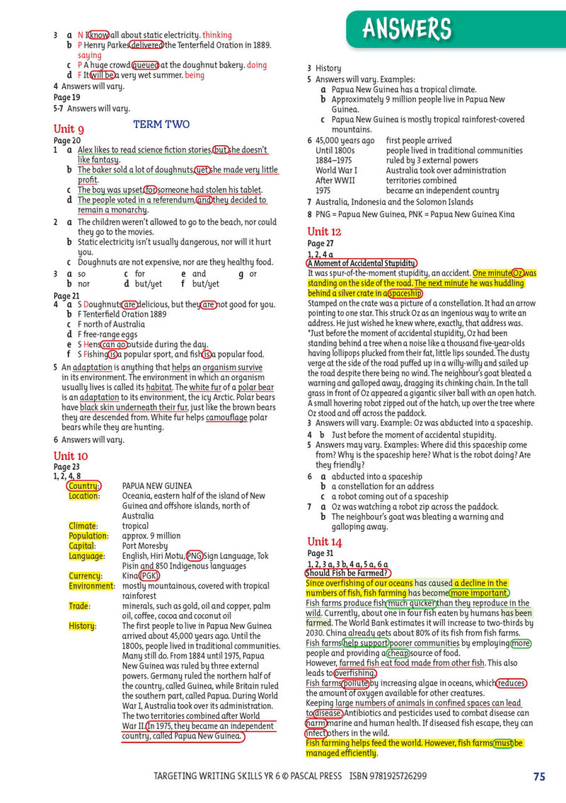 Sample interior page from Targeting Writing Skills Year 6, shown in the publisher's preview gallery