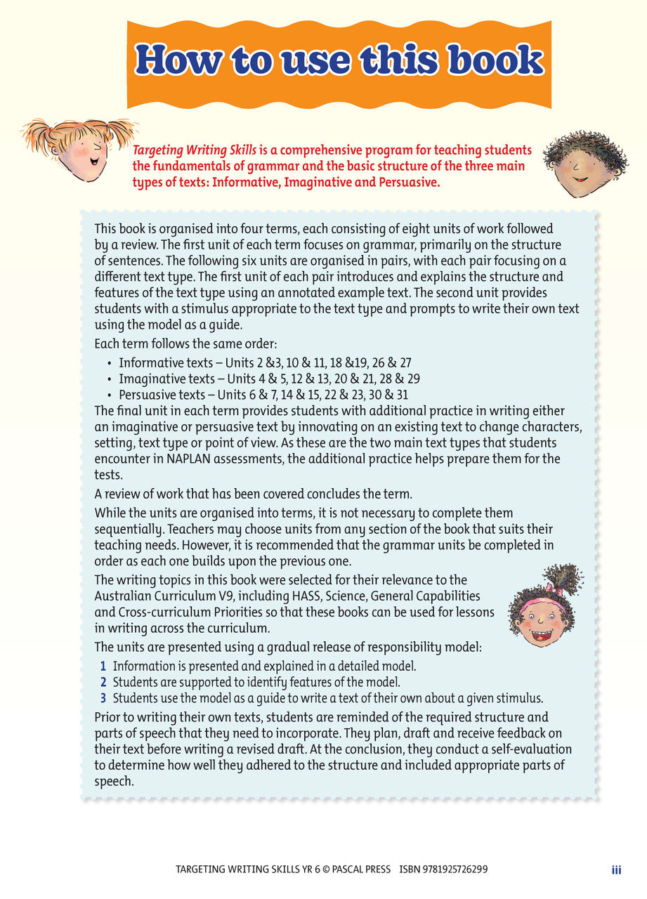 Sample interior page from Targeting Writing Skills Year 6, shown in the publisher's preview gallery