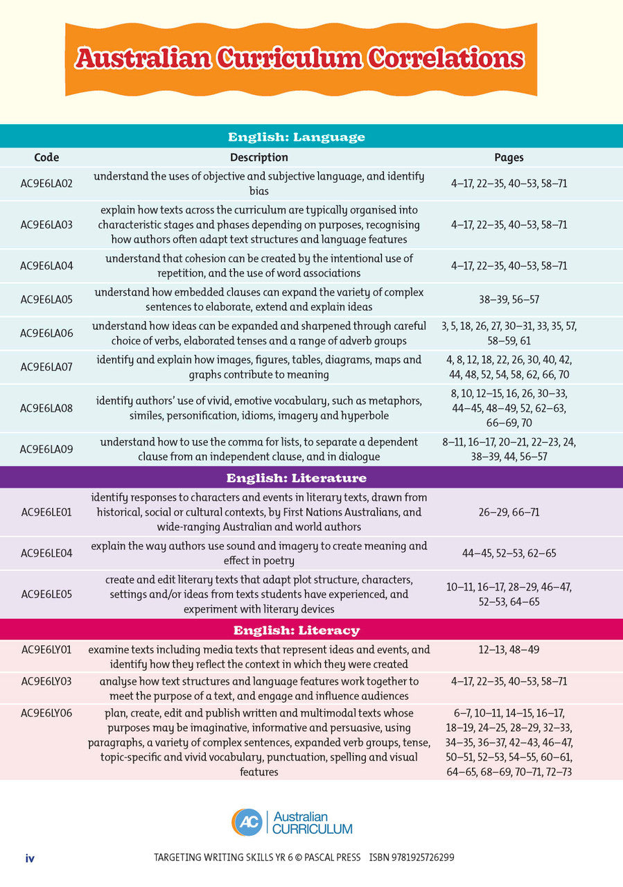 Sample interior page from Targeting Writing Skills Year 6, shown in the publisher's preview gallery