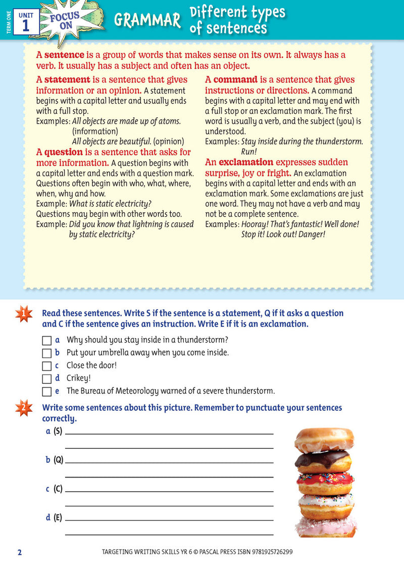 Sample interior page from Targeting Writing Skills Year 6, shown in the publisher's preview gallery