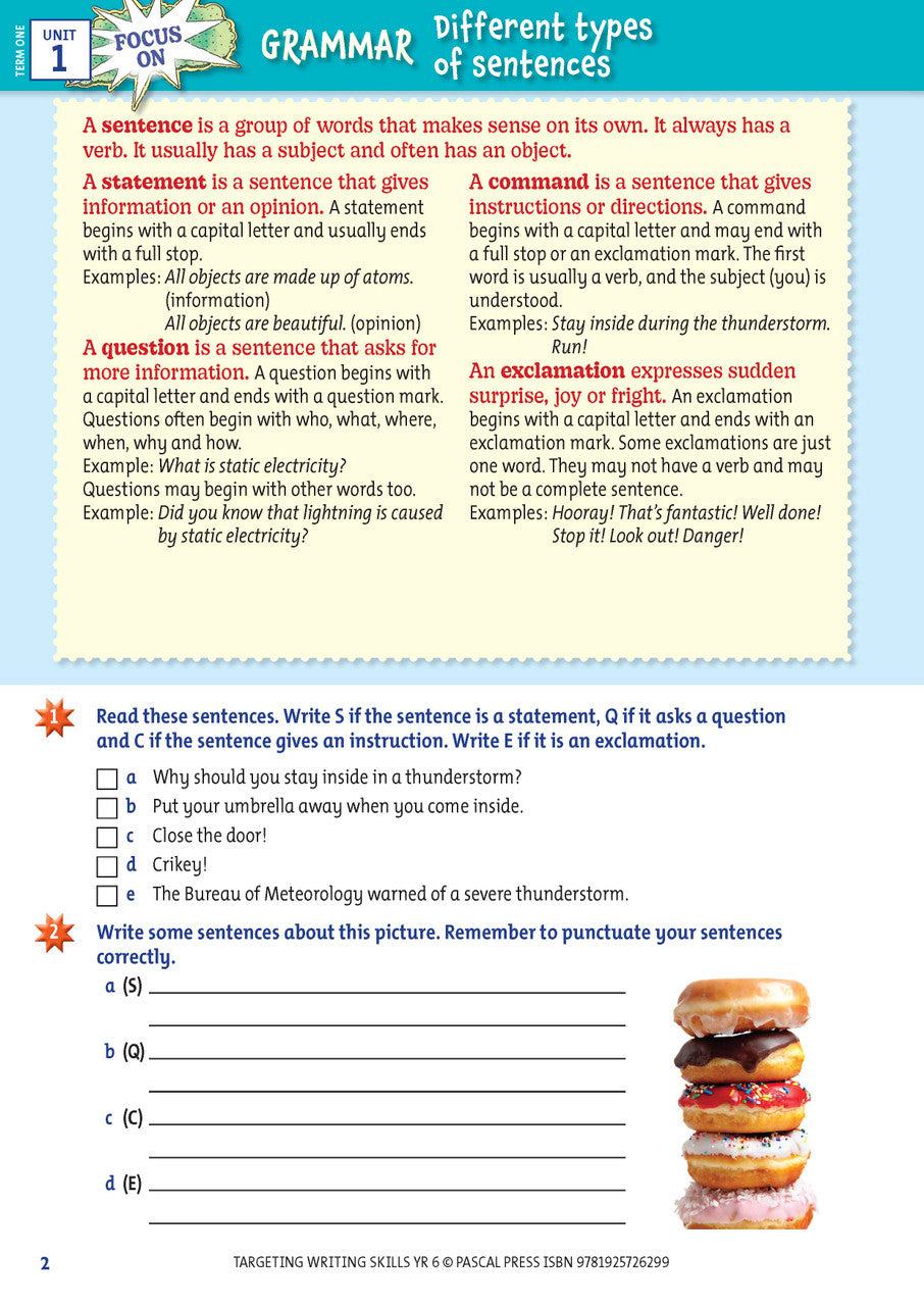 Sample interior page from Targeting Writing Skills Year 6, shown in the publisher's preview gallery