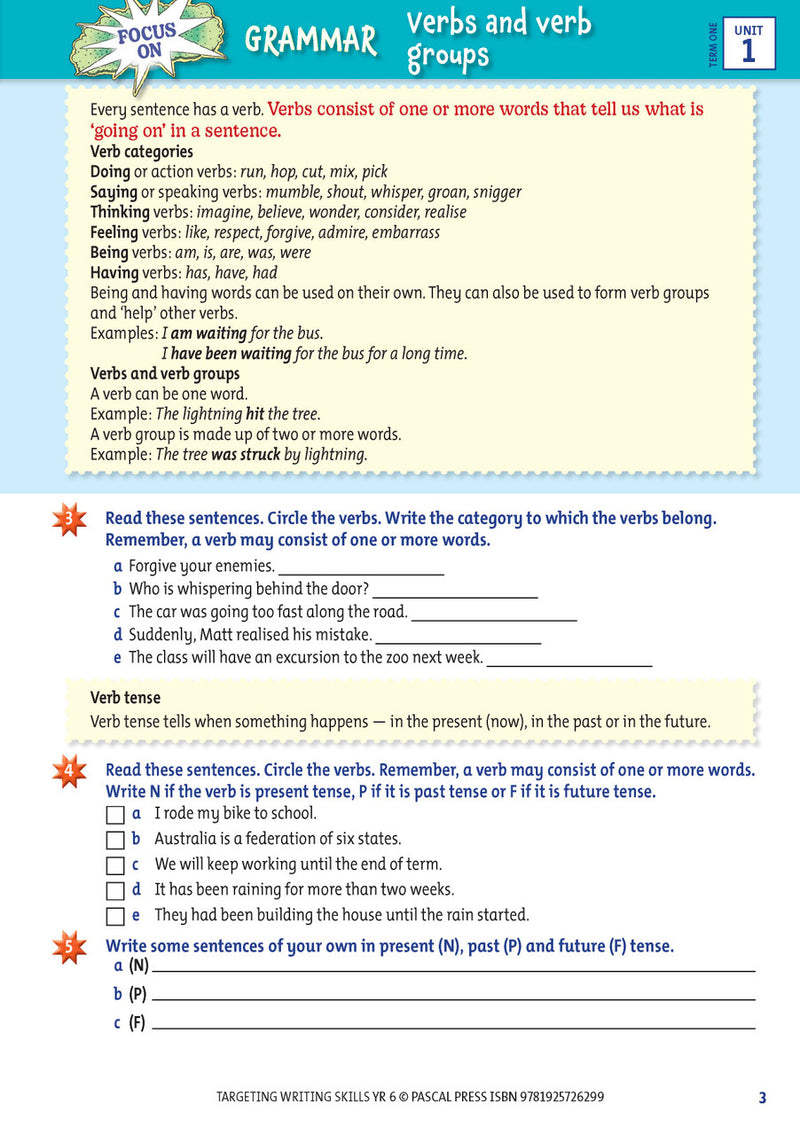 Sample interior page from Targeting Writing Skills Year 6, shown in the publisher's preview gallery