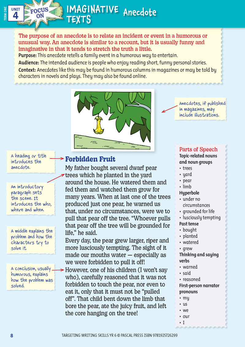 Sample interior page from Targeting Writing Skills Year 6, shown in the publisher's preview gallery