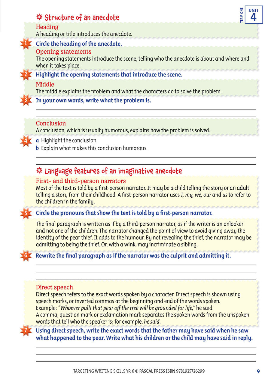 Sample interior page from Targeting Writing Skills Year 6, shown in the publisher's preview gallery