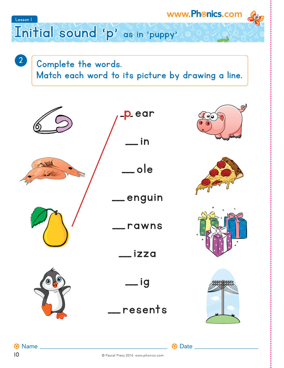 Preview page from The Mega Book of Phonics Worksheets as shown in the Pascal Press publisher gallery