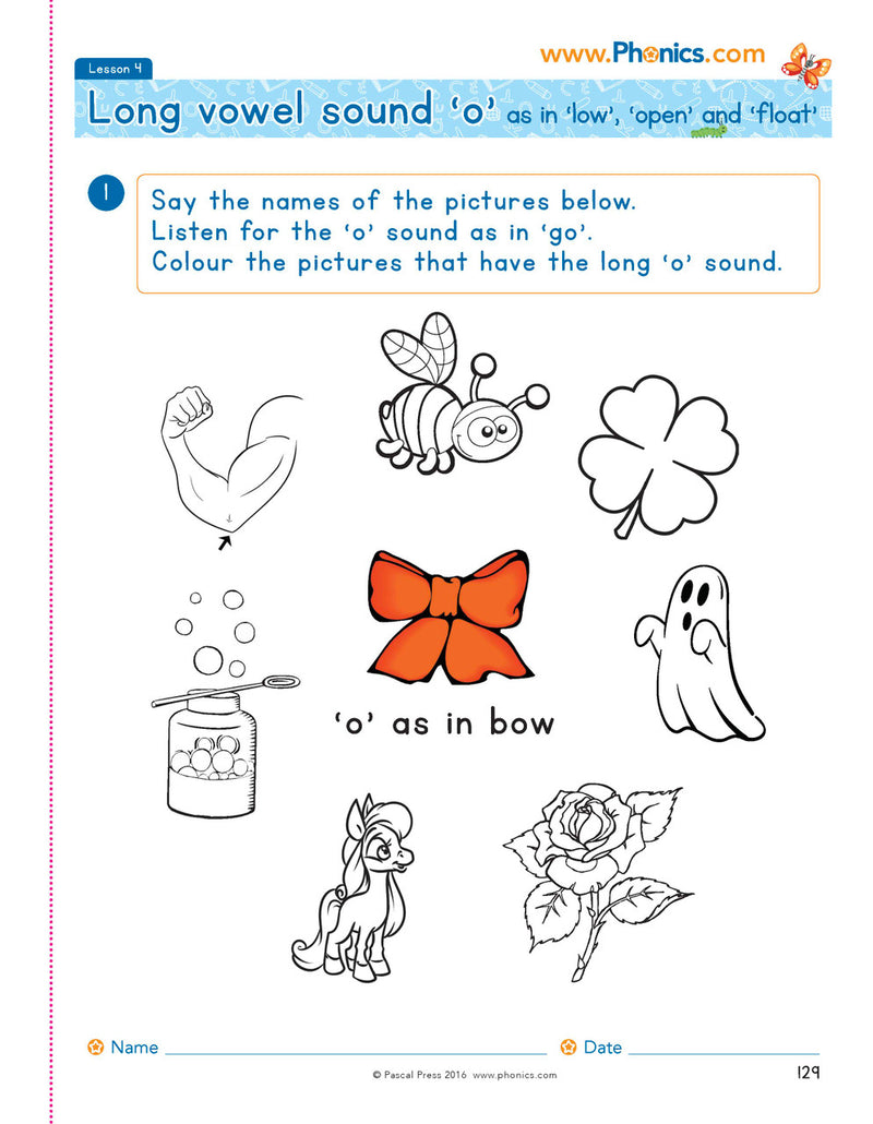 Sample photocopiable worksheet page from The Mega Book of Phonics Worksheets as shown in the publisher gallery