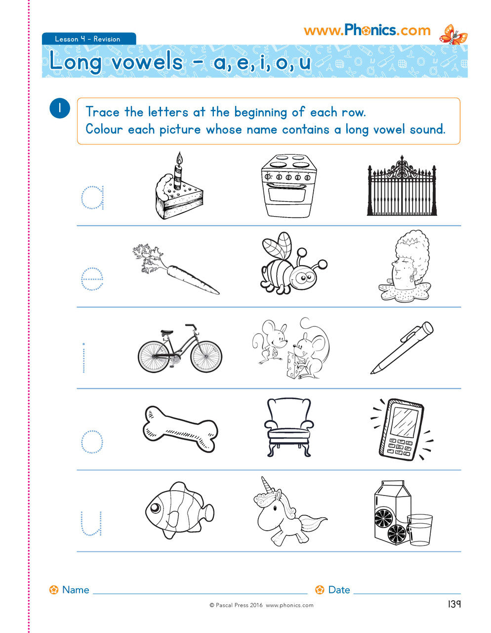 Sample photocopiable worksheet page from The Mega Book of Phonics Worksheets as shown in the publisher gallery