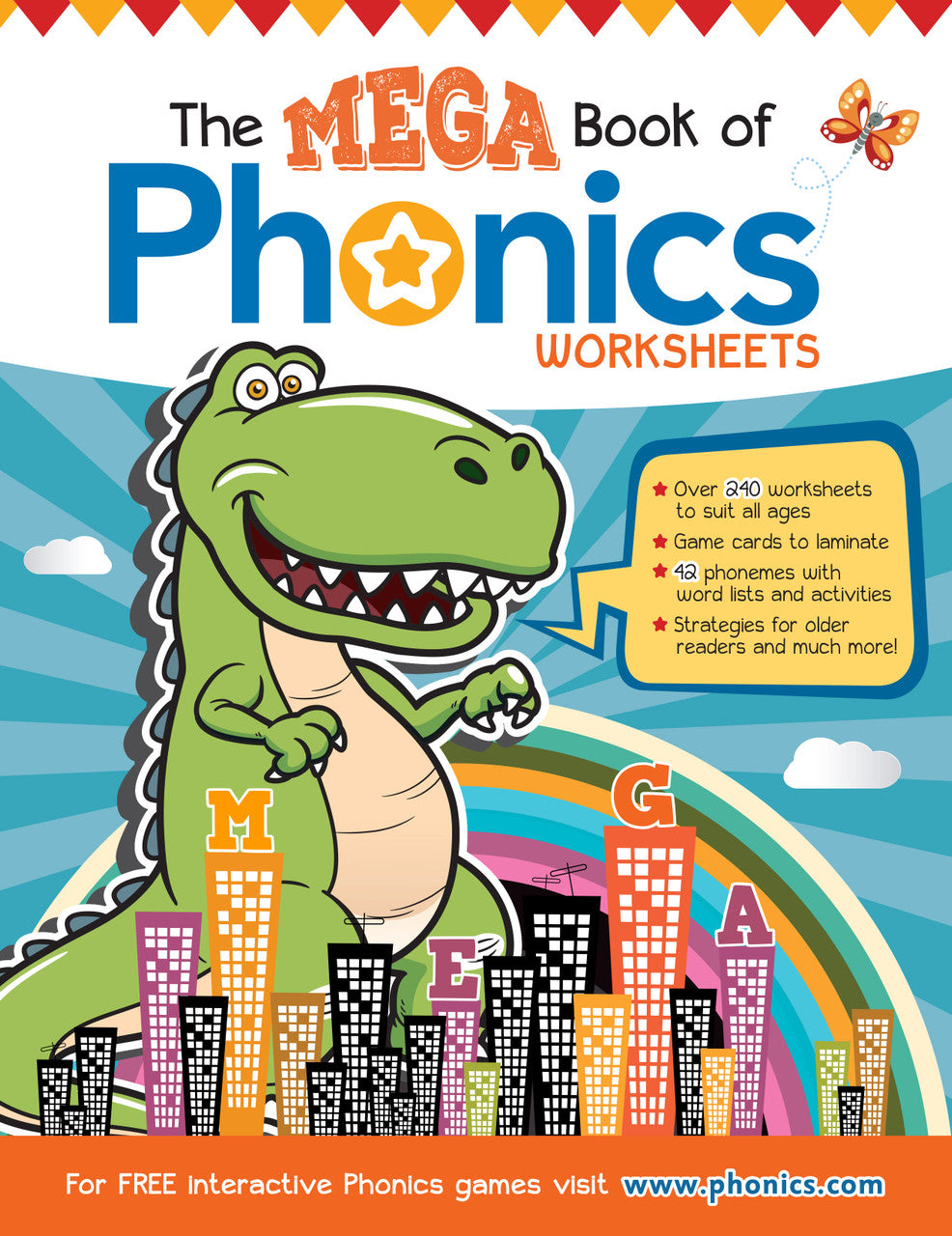 Front cover of The Mega Book of Phonics Worksheets by Rachel Maissan, published by Pascal Press