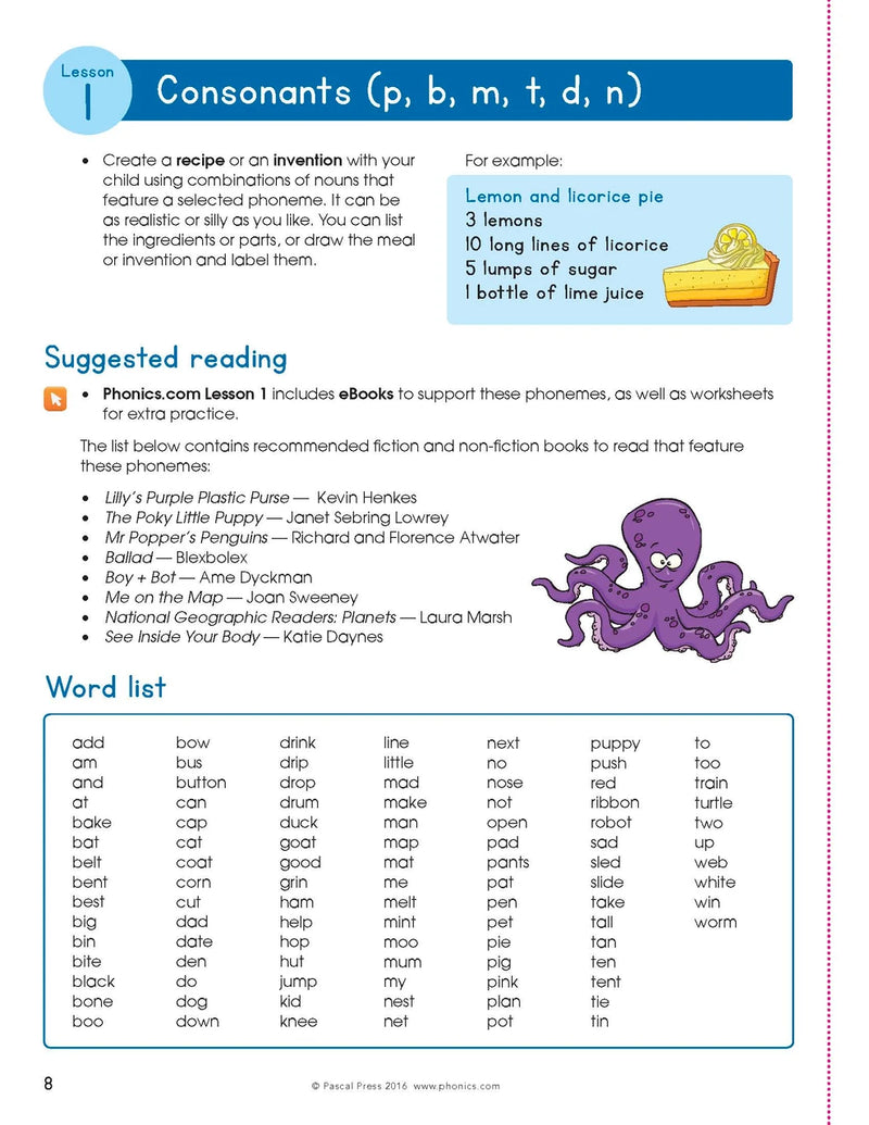 Preview page from The Mega Book of Phonics Worksheets as shown in the Pascal Press publisher gallery