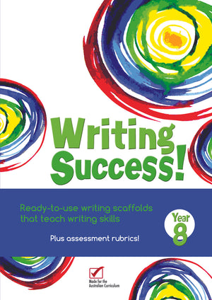 Front cover of the Writing Success Year 8 workbook, the main product image from the publisher gallery