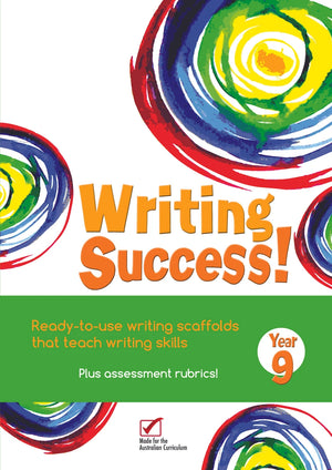Front cover of the Writing Success Year 9 Workbook from Pascal Press, shown as the main product image