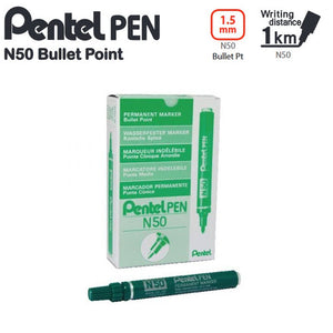 Pentel N50 permanent marker bullet point 1.5mm green front view on white background