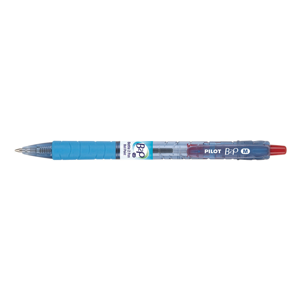 Pilot BegreeN B2P Grip retractable ballpoint pen, medium 1.0mm, red, a recycled-bottle-barrel ballpoint with a rubber grip shown on a white background, box of 12.