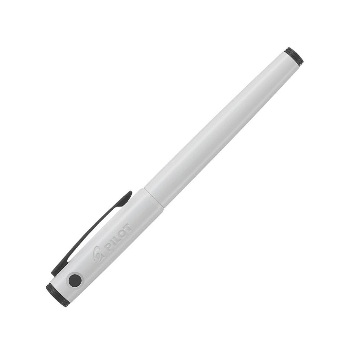 Pilot Explorer #2 fountain pen, gloss white barrel with a medium nib, a lightweight everyday fountain pen shown capped on a white background.