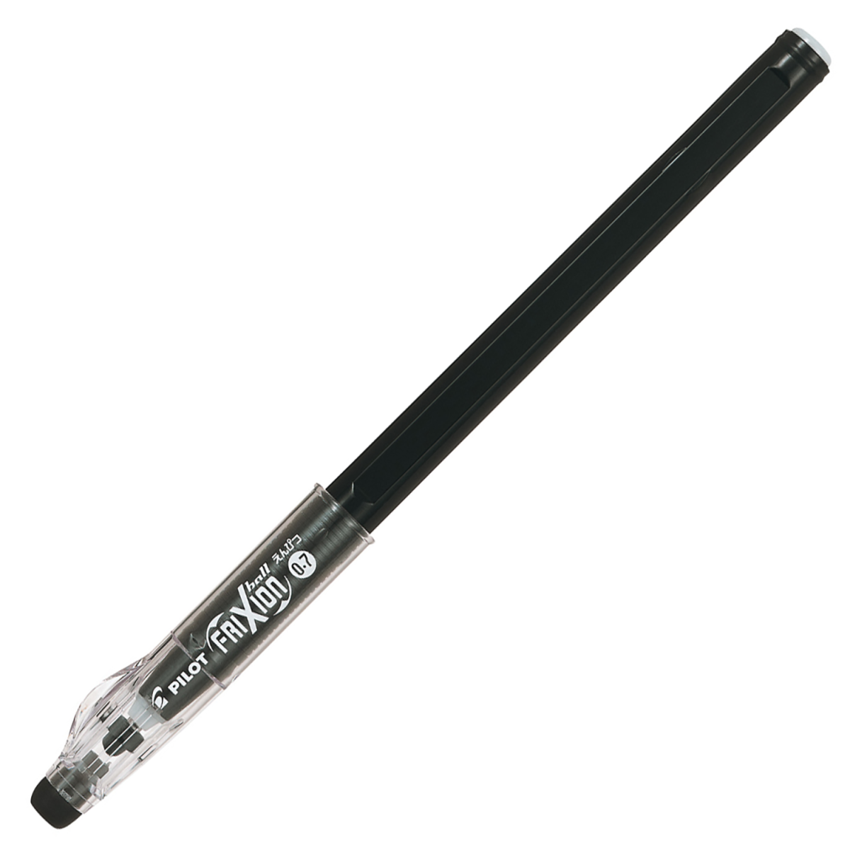 Pilot FriXion Stick erasable gel pen, fine 0.7mm, black, a capped erasable gel ink pen shown on a white background, box of 12.