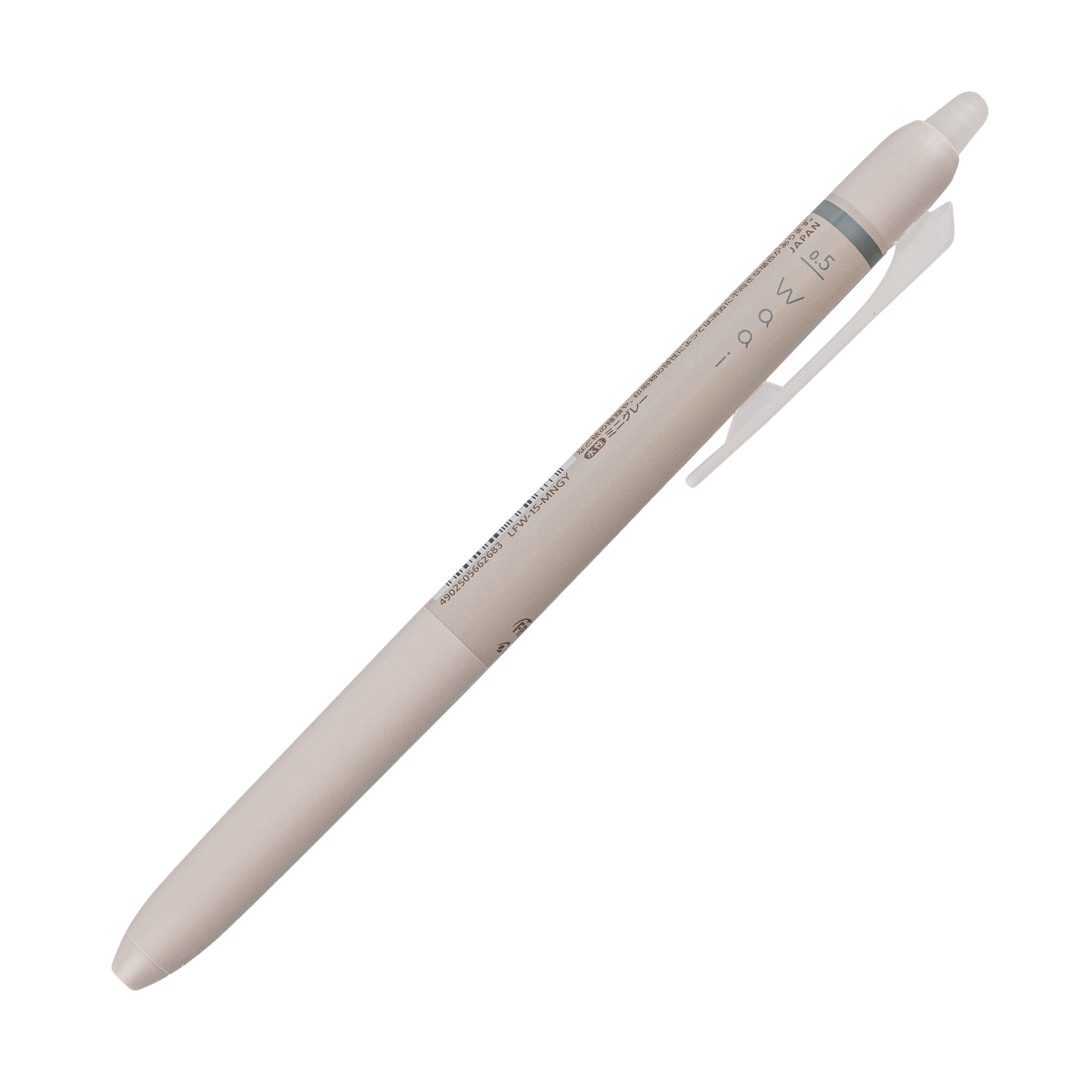 Pilot FriXion Waai erasable retractable gel pen, extra fine 0.5mm, mini grey, a compact clicker gel pen shown with the tip retracted on a white background, box of 10.