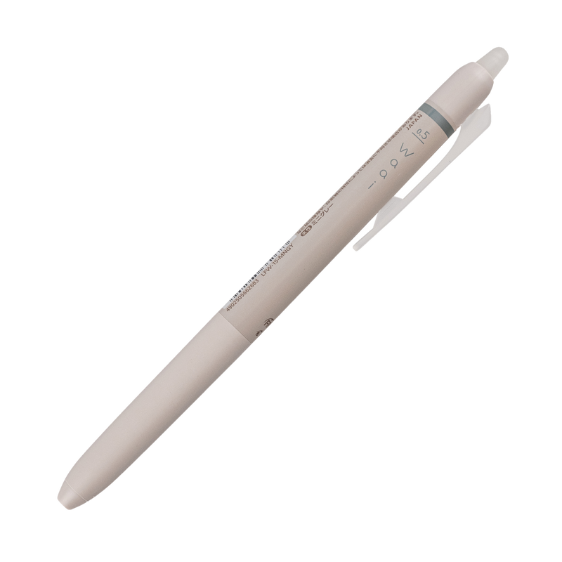 Pilot FriXion Waai erasable retractable gel pen, extra fine 0.5mm, mini grey, a compact clicker gel pen shown with the tip retracted on a white background, box of 10.